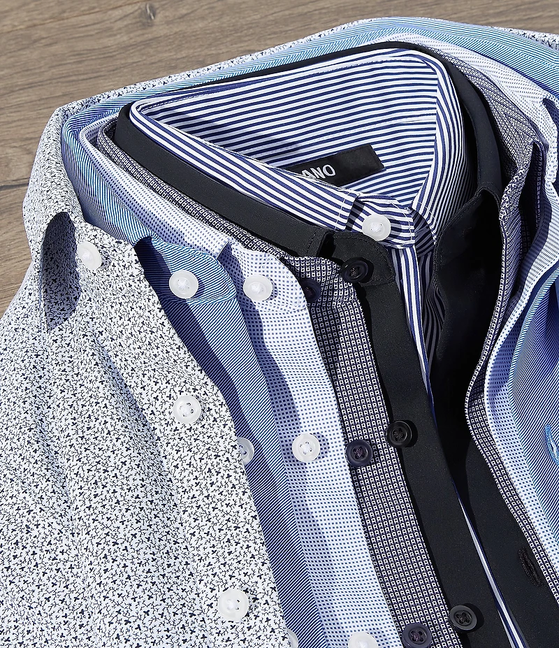 Murano Slim Fit Non-Iron Point Collar Net Print Knit Dress Shirt