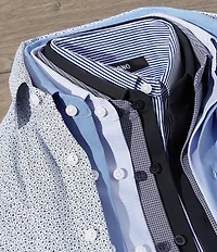 Murano Slim Fit Non-Iron Point Collar Net Print Knit Dress Shirt