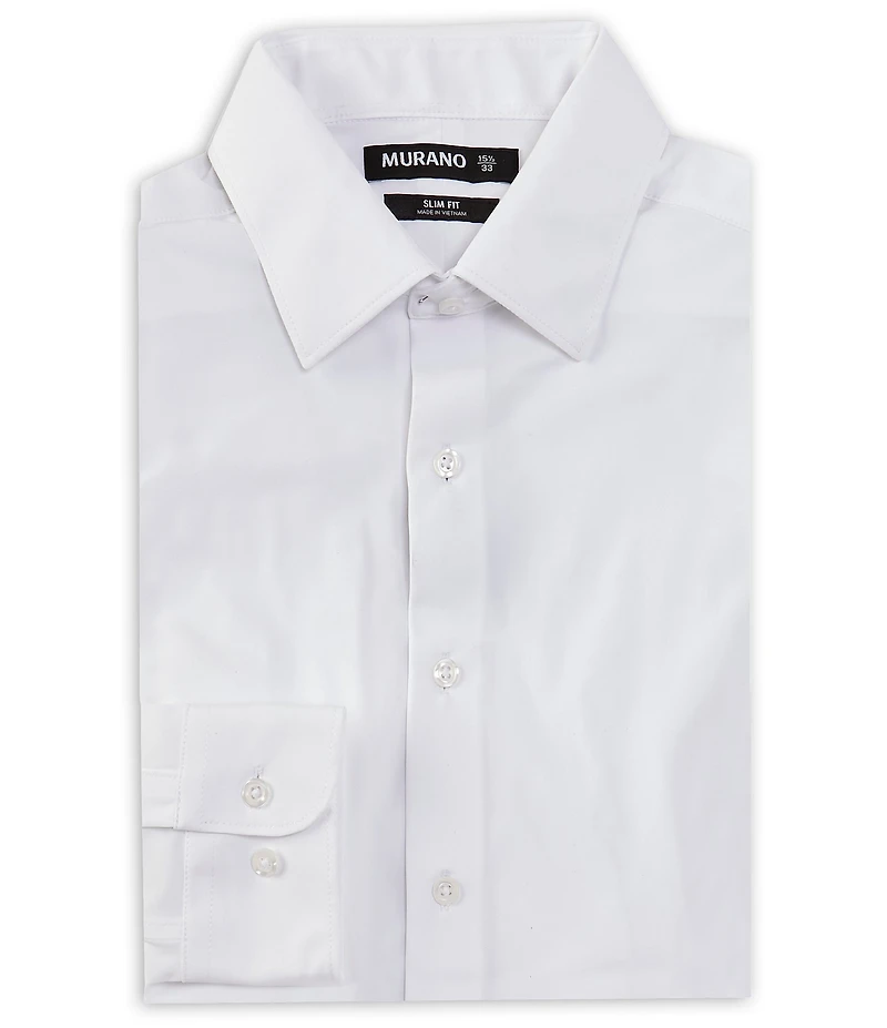 Murano Slim Fit Non-Iron Point Collar Solid Knit Dress Shirt