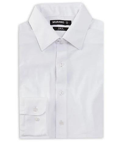 Murano Slim Fit Non-Iron Point Collar Solid Knit Dress Shirt