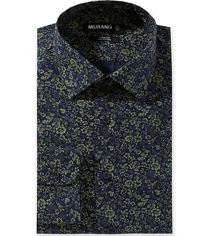 Murano Slim Fit Non-Iron Spread Collar Printed Poplin Dress Shirt