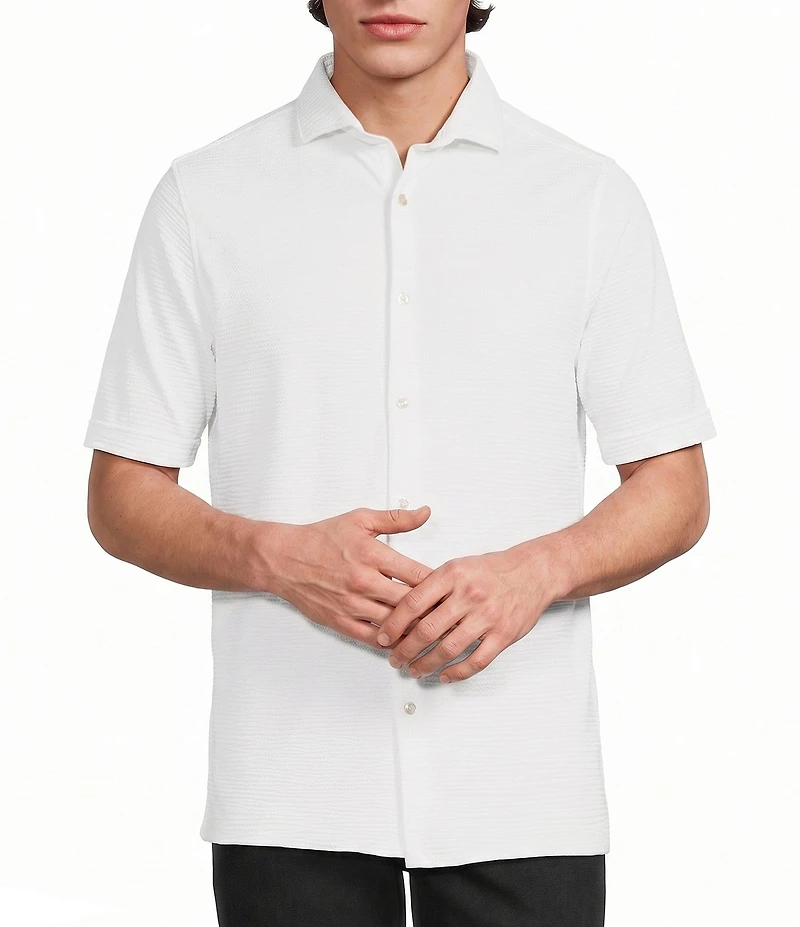 Murano Slim Fit Performance Solid Short Sleeve Coat Front Woven Shirt