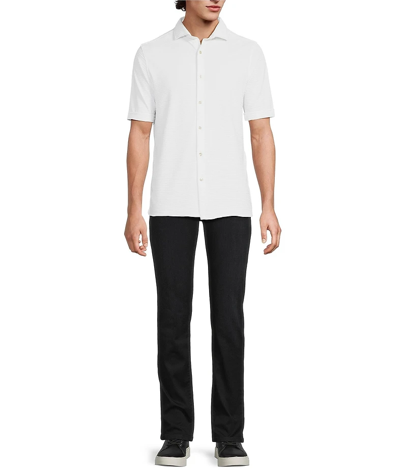 Murano Slim Fit Performance Solid Short Sleeve Coat Front Woven Shirt