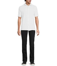 Murano Slim Fit Performance Solid Short Sleeve Coat Front Woven Shirt