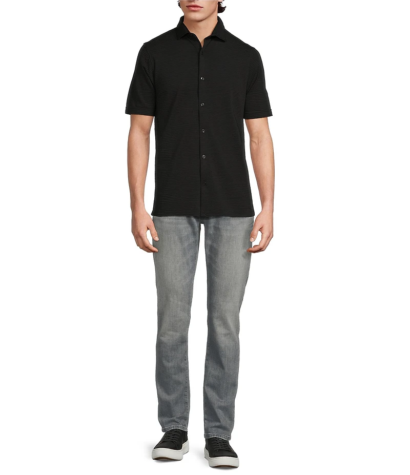 Murano Slim Fit Performance Solid Short Sleeve Coat Front Woven Shirt