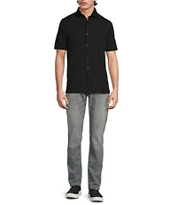 Murano Slim Fit Performance Solid Short Sleeve Coat Front Woven Shirt
