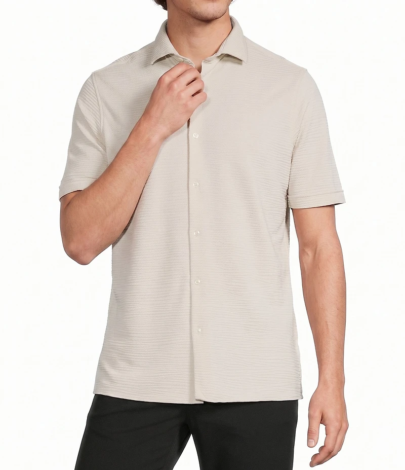 Murano Slim Fit Performance Solid Short Sleeve Coat Front Woven Shirt
