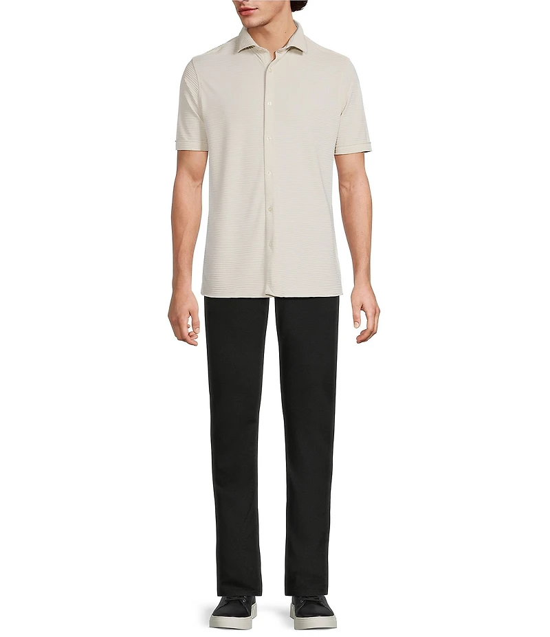 Murano Slim Fit Performance Solid Short Sleeve Coat Front Woven Shirt
