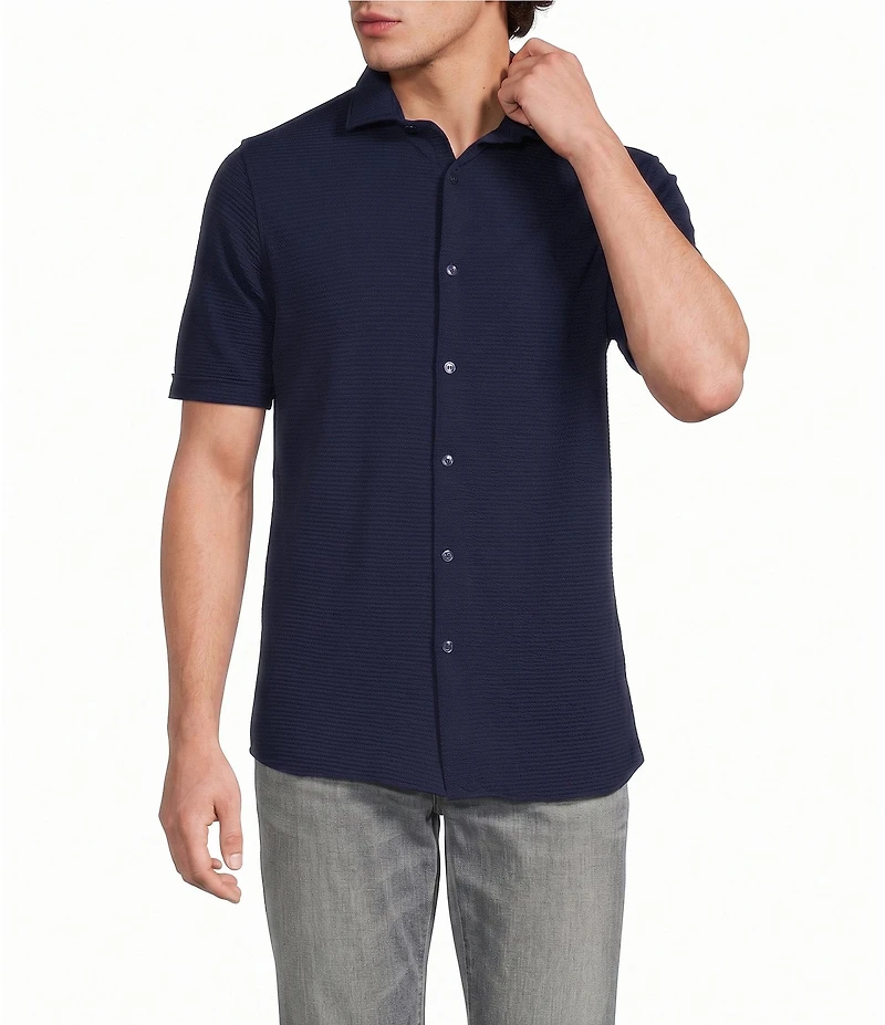 Murano Slim Fit Performance Solid Short Sleeve Coat Front Woven Shirt