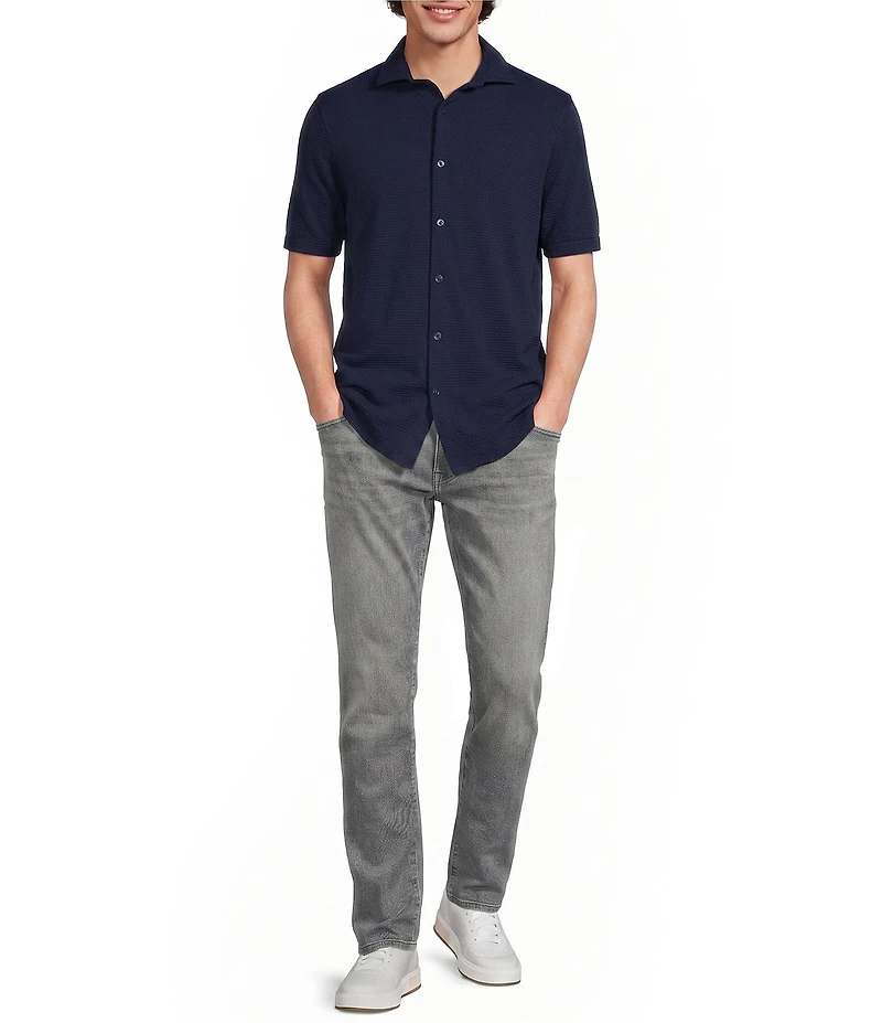 Murano Slim Fit Performance Solid Short Sleeve Coat Front Woven Shirt