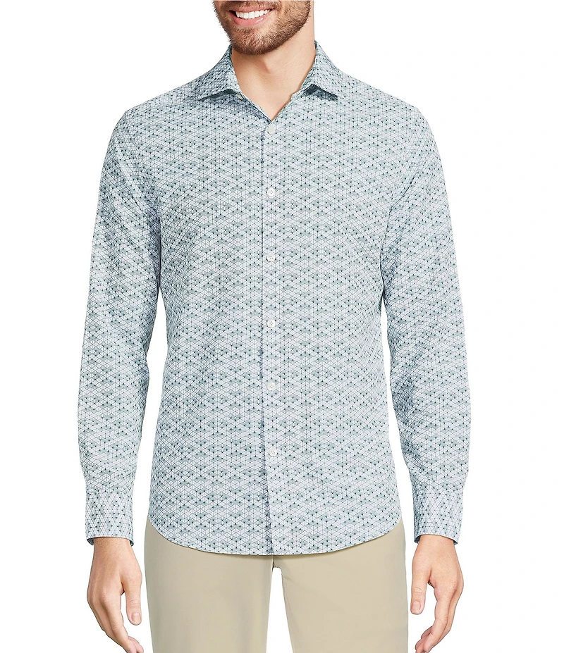 Murano Slim Fit Performance Stretch Diamond Print Long Sleeve Woven Shirt