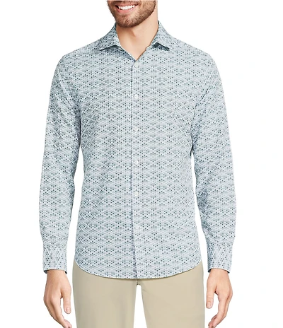 Murano Slim Fit Performance Stretch Diamond Print Long Sleeve Woven Shirt