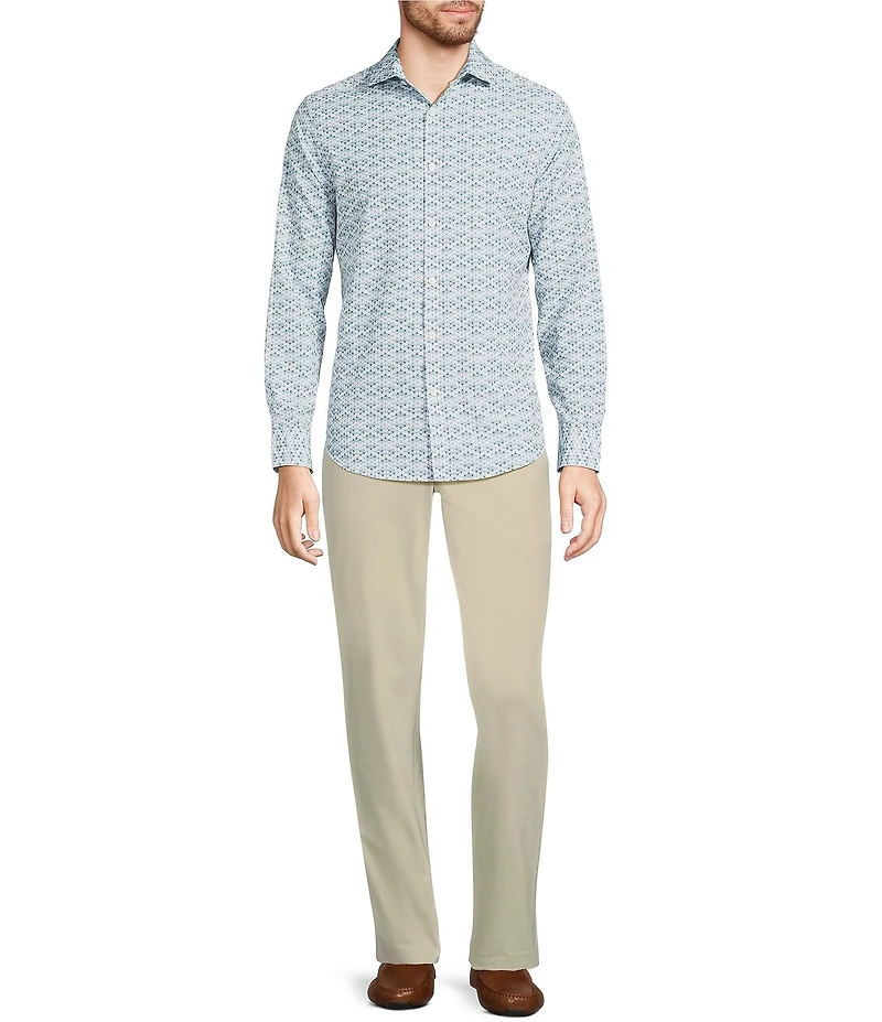 Murano Slim Fit Performance Stretch Diamond Print Long Sleeve Woven Shirt
