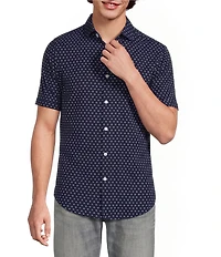 Murano Slim Fit Performance Stretch Diamond Print Short Sleeve Woven Shirt