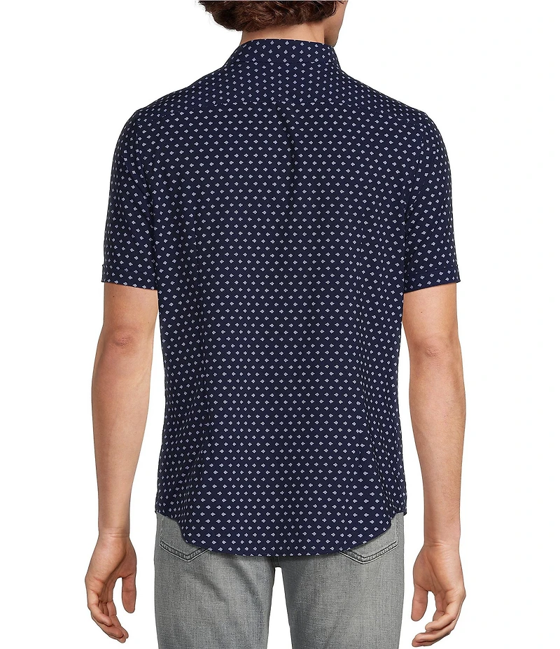 Murano Slim Fit Performance Stretch Diamond Print Short Sleeve Woven Shirt