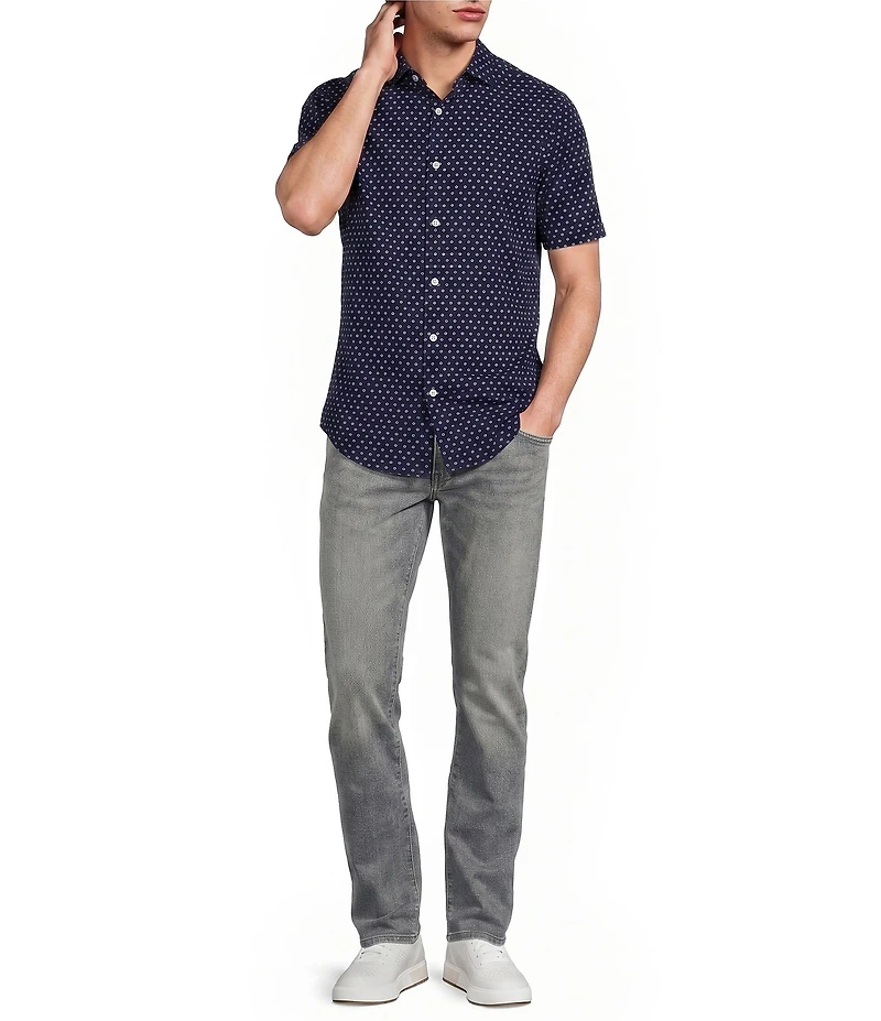 Murano Slim Fit Performance Stretch Diamond Print Short Sleeve Woven Shirt