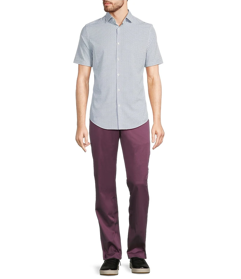 Murano Slim Fit Performance Stretch Geometric Print Short Sleeve Woven Shirt