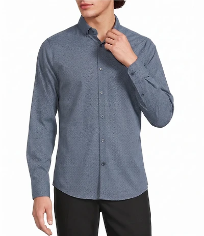 Murano Slim Fit Performance Stretch Star Print Long Sleeve Woven Shirt