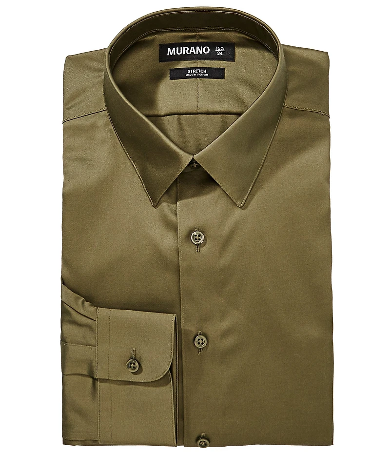 Murano Slim-Fit Point Collar Solid Sateen Dress Shirt