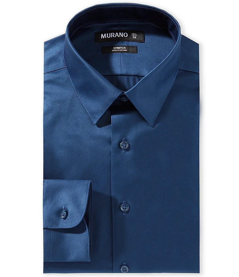 Murano Slim-Fit Point Collar Solid Sateen Dress Shirt