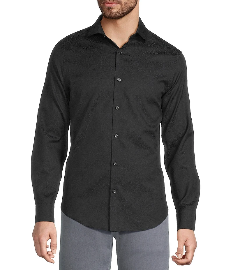 Murano Slim Fit Sating Jacquard Long Sleeve Woven Shirt