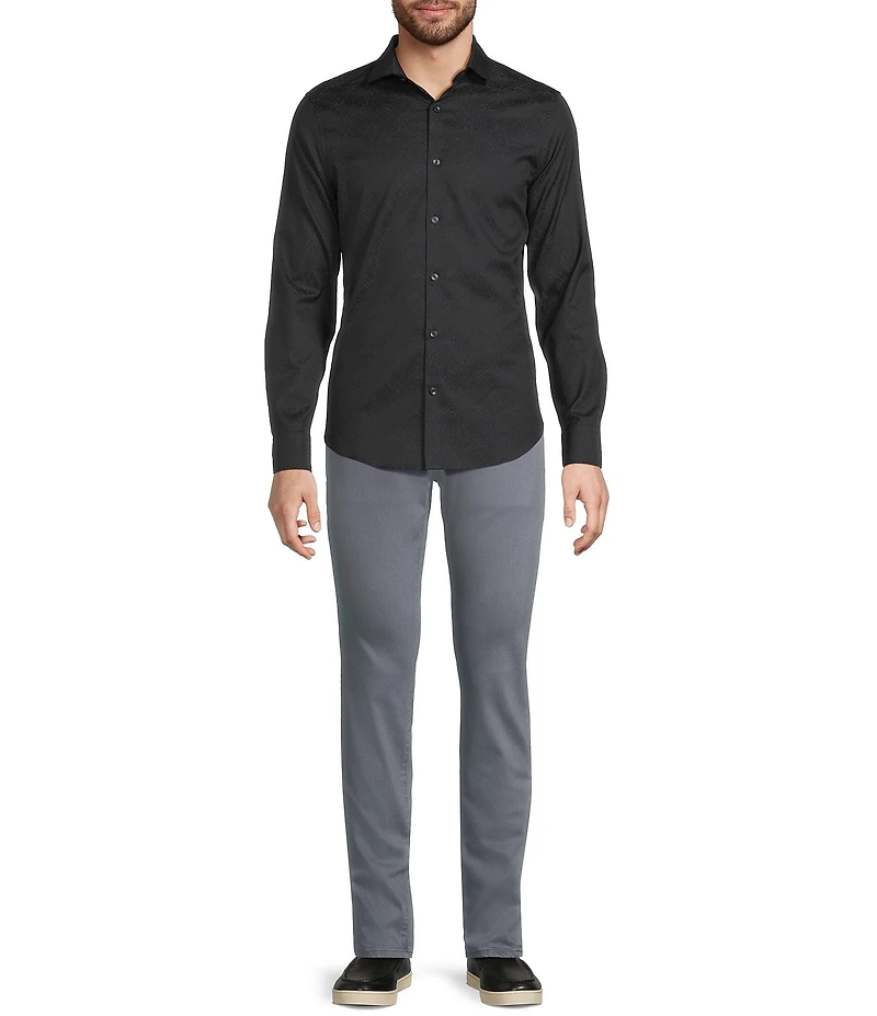 Murano Slim Fit Sating Jacquard Long Sleeve Woven Shirt