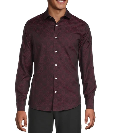 Murano Slim Fit Sating Jacquard Long Sleeve Woven Shirt