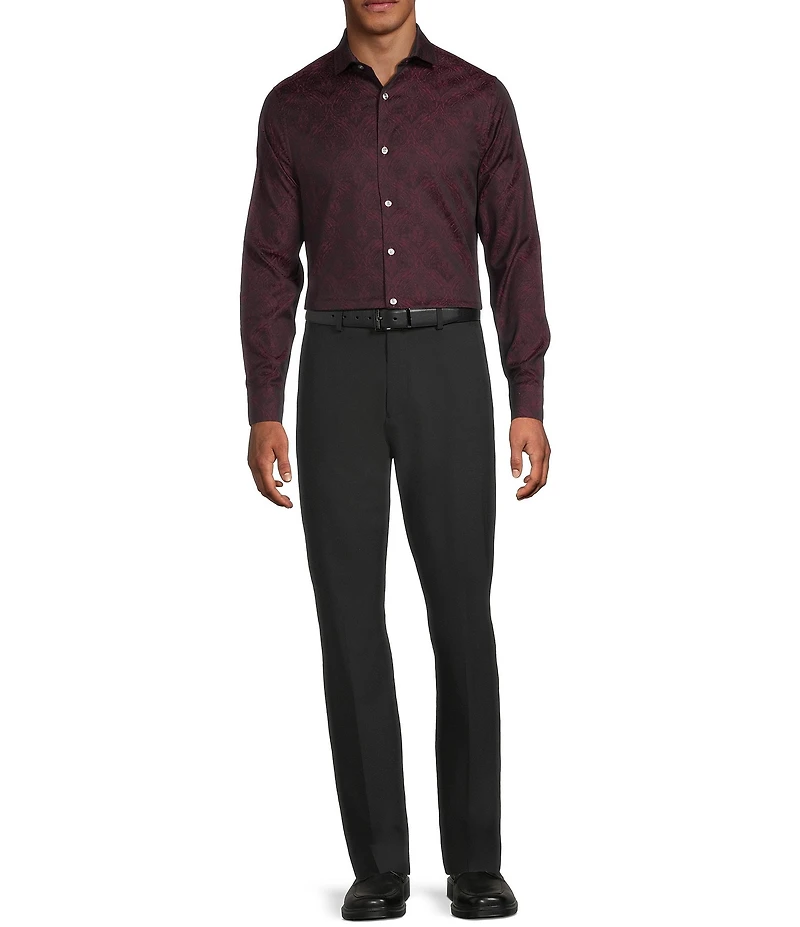 Murano Slim Fit Sating Jacquard Long Sleeve Woven Shirt
