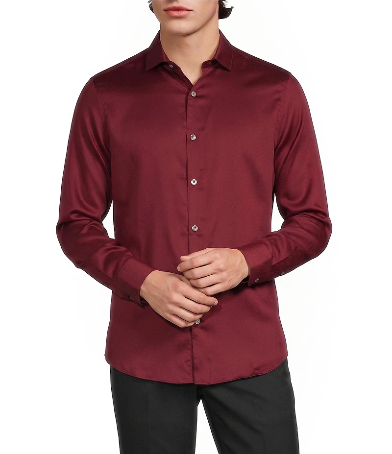 Murano Slim Fit Solid Sateen Long Sleeve Woven Shirt