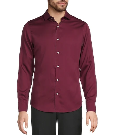 Murano Slim Fit Solid Sateen Long Sleeve Woven Shirt