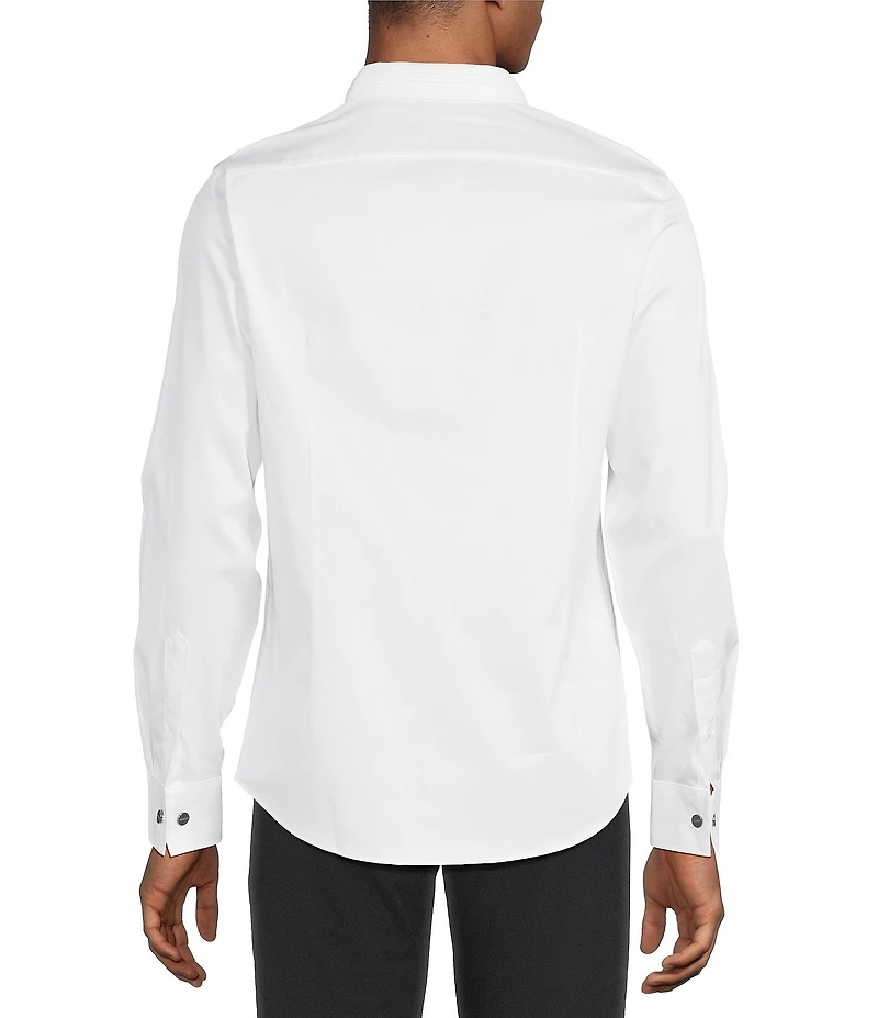 Murano Slim Fit Solid Sateen Pintuck Long Sleeve Woven Shirt