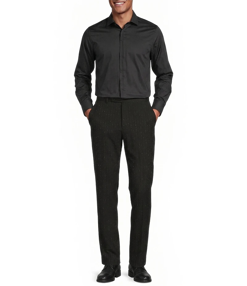Murano Slim Fit Solid Sateen Pintuck Long Sleeve Woven Shirt