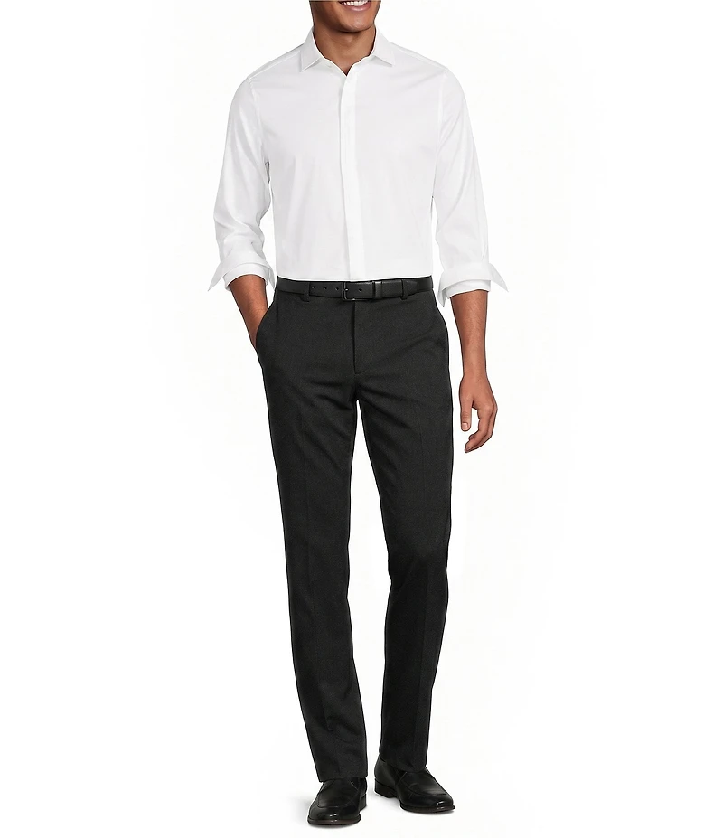 Murano Slim Fit Solid Sateen Pintuck Long Sleeve Woven Shirt