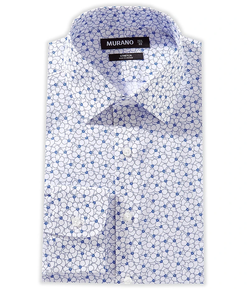 Murano Slim-Fit Spread Collar Floral Print Dress Shirt