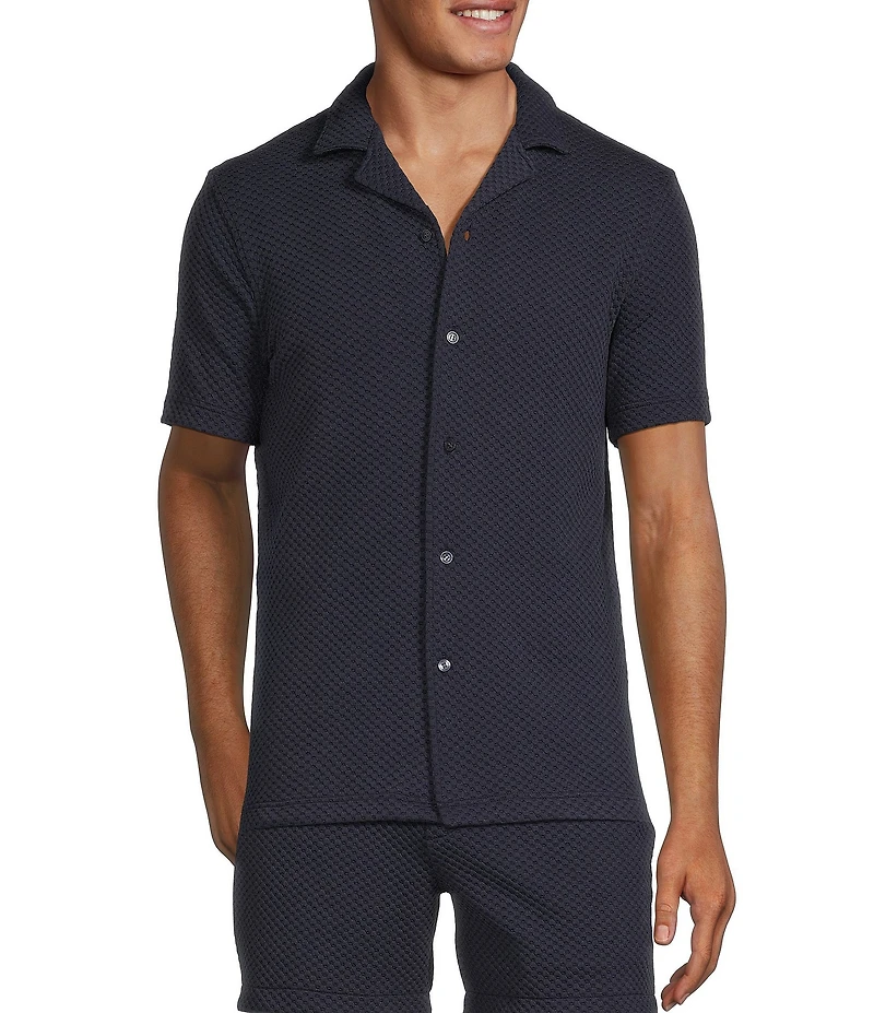 Murano Slim Fit Textured Short Sleeve Woven Camp Shirt