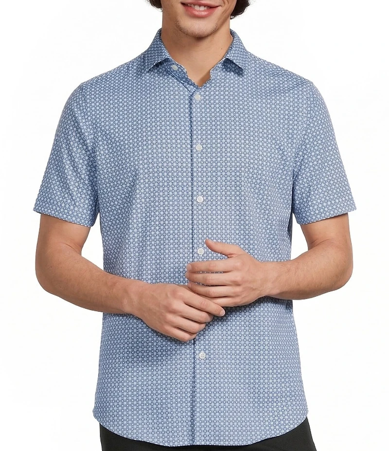 Murano Slim Fit Wave Pattern Performance Stretch Short Sleeve Woven Shirt