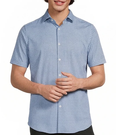 Murano Slim Fit Wave Pattern Performance Stretch Short Sleeve Woven Shirt