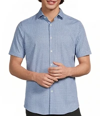 Murano Slim Fit Wave Pattern Performance Stretch Short Sleeve Woven Shirt