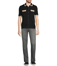 Murano Snit Short Sleeve Textured Coat Front Shirt