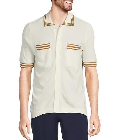 Murano Snit Short Sleeve Textured Coat Front Shirt