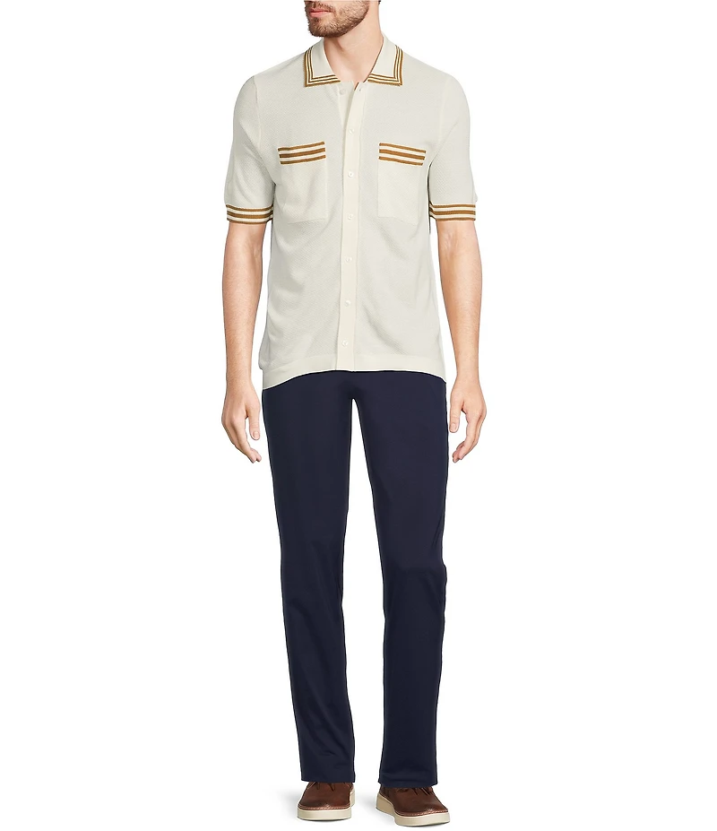Murano Snit Short Sleeve Textured Coat Front Shirt