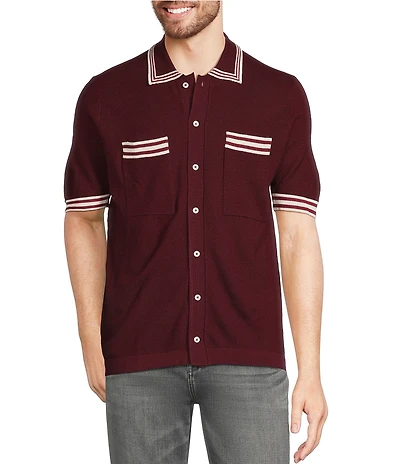 Murano Snit Short Sleeve Textured Coat Front Shirt