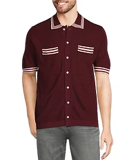 Murano Snit Short Sleeve Textured Coat Front Shirt