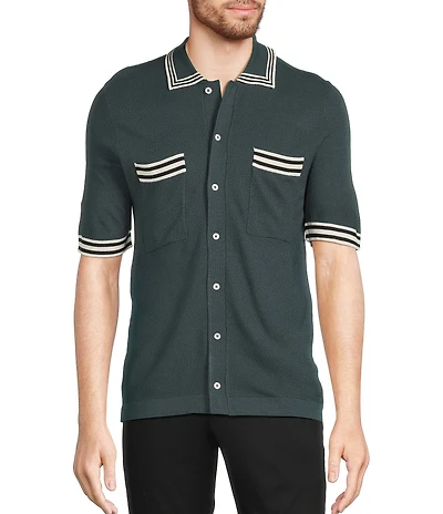 Murano Snit Short Sleeve Textured Coat Front Shirt