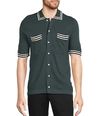 Murano Snit Short Sleeve Textured Coat Front Shirt