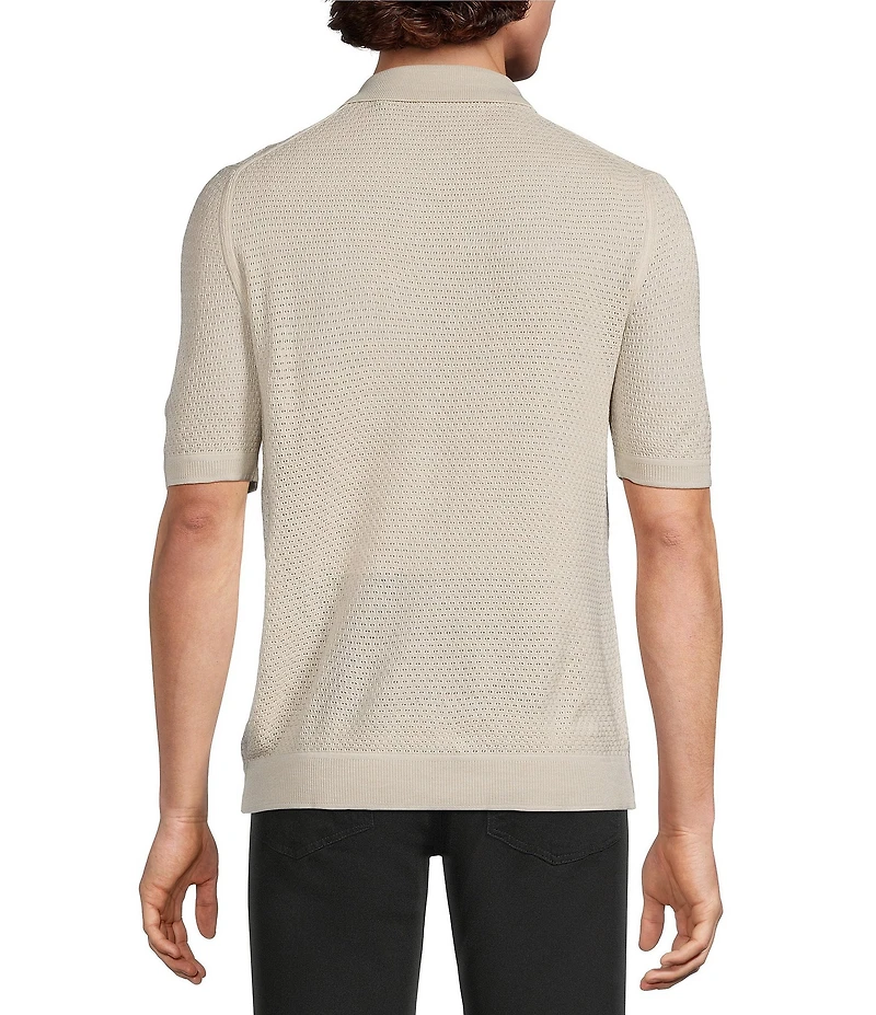 Murano Solid Full-Zip Short Sleeve Knit Coat Front Shirt