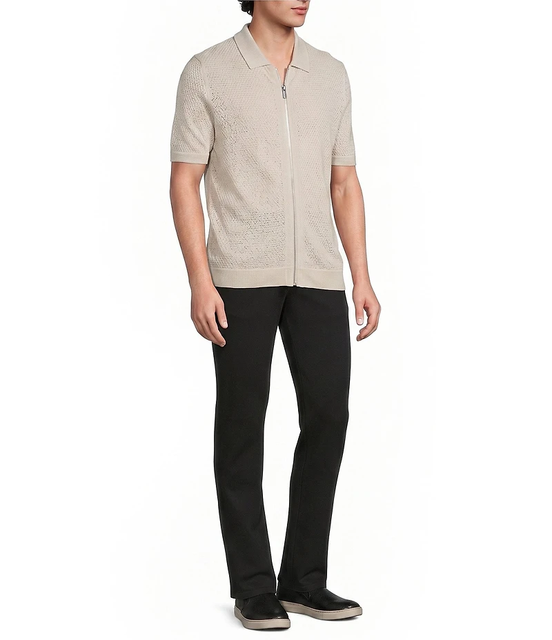 Murano Solid Full-Zip Short Sleeve Knit Coat Front Shirt
