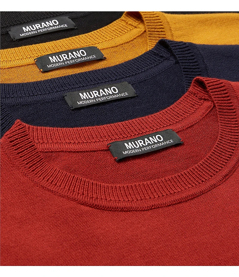 Murano Solid Performance Textured Long Sleeve Crew Neck Sweater