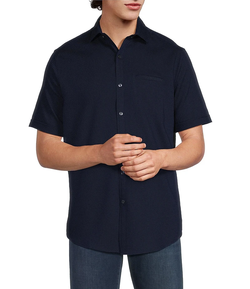 Murano Solid Texture Short Sleeve Woven Shirt
