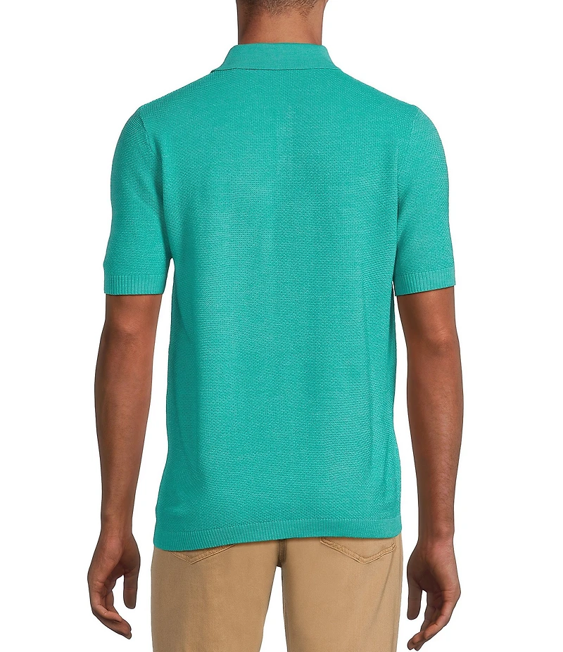 Murano Solid Textured Short Sleeve Knit Polo Sweater